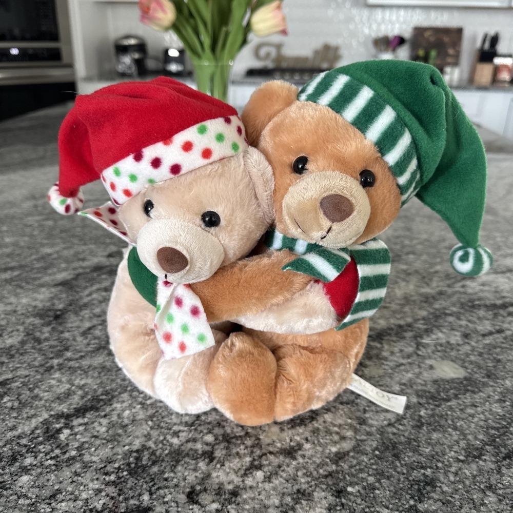 Vintage Caltoy 10in Hugging Christmas Teddy Bears Plush Stuffed Animal Rare 90s